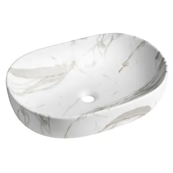 Vannas istabas izlietne Sapho CALEO keramikas uz virsmas, 60x42 cm, Bianco Carrara