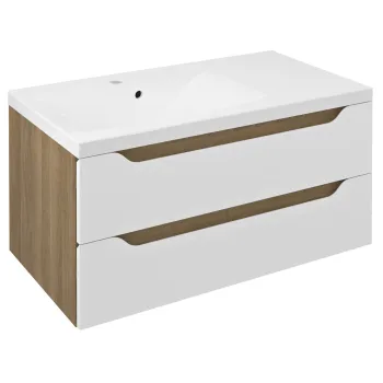 Vannas istabas skapītis Sapho WAVE bez izlietnes, 89,7x45x47,8cm, kreisais/balts/ozols cuneo