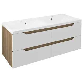 Vannas istabas skapītis Sapho WAVE dubultais bez izlietnes, 119,7x50x47,8cm, balts/ozols cuneo
