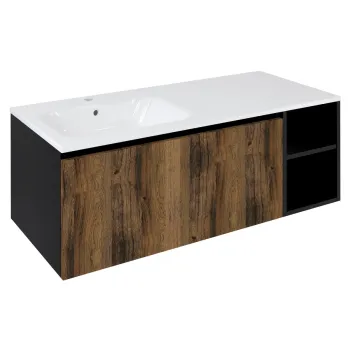 Vannas istabas skapītis Sapho LOREA bez izlietnes, 120x46x51,5cm (90+30gab.), kreisais, ozolkoka koks/melna matēta virsma