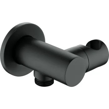 Leņķa šļūtenes pieslēgums, apaļš, ar rokas dušas turētāju Deante Cascada, melns NAC_N57K