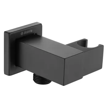 Leņķa šļūtenes pieslēgums, apaļš, ar rokas dušas turētāju Deante Cascada, melns NAC_N58K