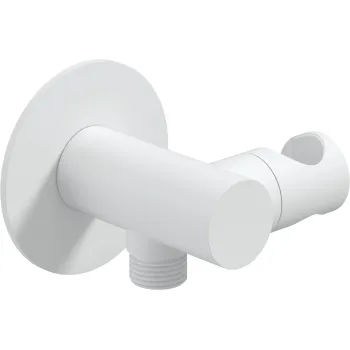 Leņķa šļūtenes pieslēgums, apaļš, ar rokas dušas turētāju Deante Silia, balts NQS_A57K