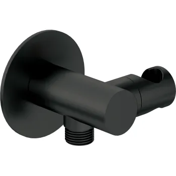 Leņķa šļūtenes pieslēgums, apaļš, ar rokas dušas turētāju Deante Silia, melns NQS_N57K