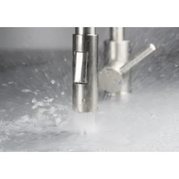 Virtuves jaucējkrāns ar elastīgu izteku - 2 veidu strūklas Deante Luno, balts, matēts metāls BOC_W740