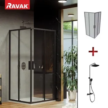 RAVAK Blix Slim Dušas stūris kvadrātveida BLSRV2 90x90 cm, melns