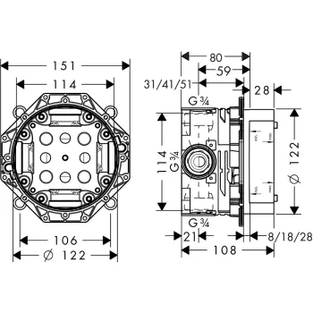 Zemapmetuma daļa Hansgrohe iBox universal 01800180
