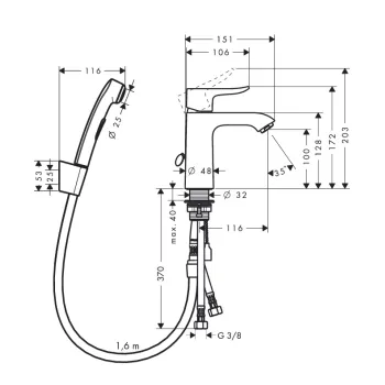 Hansgrohe Metris Izlietnes jaucējkrāns ar bidettu, 31285000