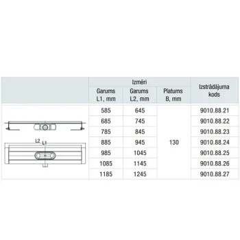 ACO ShowerDrain C Dušas kanāls 985mm, h-65mm, 9010.88.25