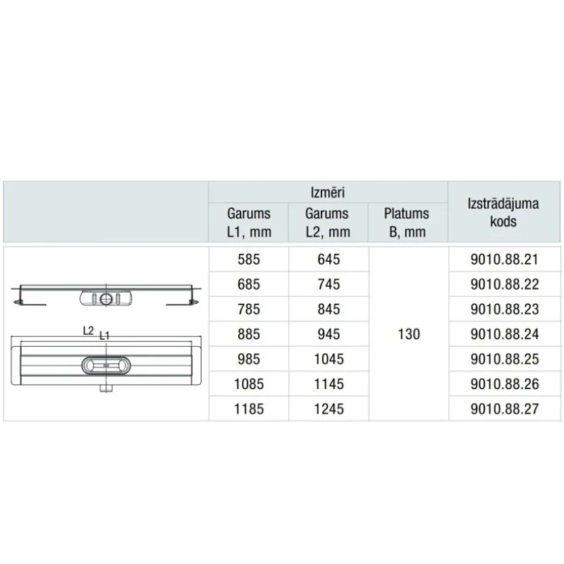 ACO ShowerDrain C Dušas kanāls 585mm, h-65mm, 9010.88.21
