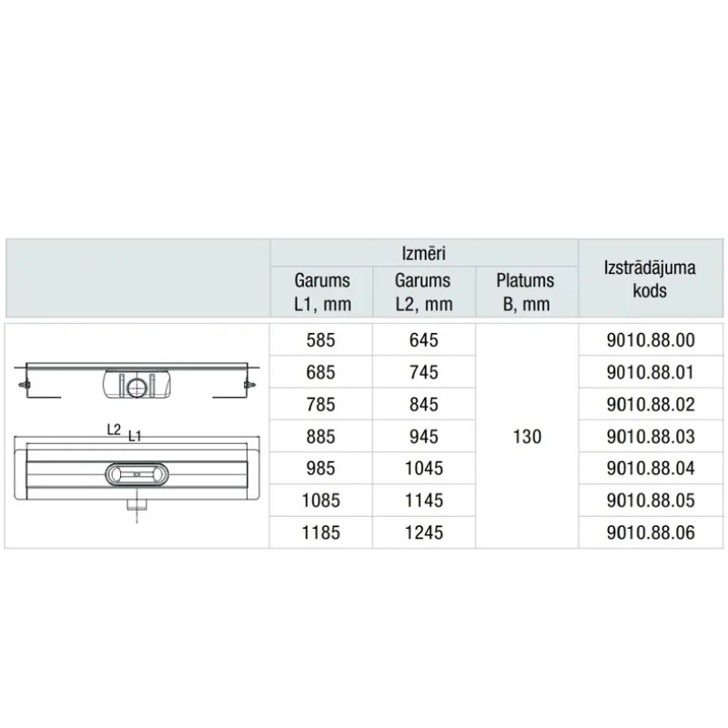 ACO ShowerDrain C Dušas kanāls 685mm, h-92mm, 9010.88.01