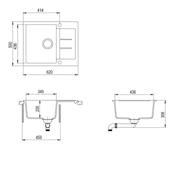 Aquasanita TESA Virtuves izlietne 620x500 mm SQT102AW-110 Aquasanita TESA Virtuves izlietne 620x500 mm SQT102AW-110