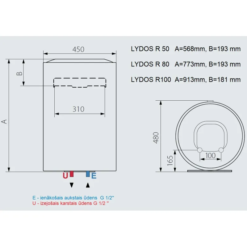 Ūdens sildītājs-boileris Ariston LYDOS R 50 L vertikāls, 3201910