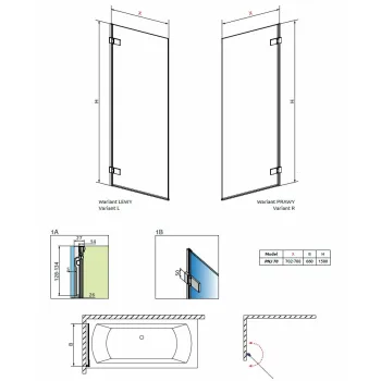 Radaway vannas sieniņa Arta PNJ 70 cm