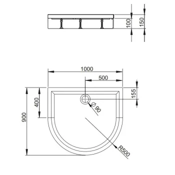Dušas paliktnis Radaway pusapaļš DELOS P 100x90 ,balts