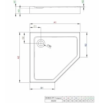 Radaway Dušas paliktnis Doros PT Compact Piecstūrveida 90x90, balts
