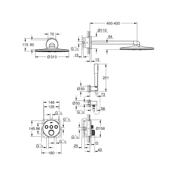 Dušas Sistēma Grohe termostata komplekts SmartControl Perfect Rainshower 310, 3 režīmi, hroms 34709000
