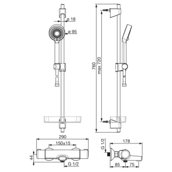 Dušas komplekts ORAS Nova Vannas ar termostatu7414