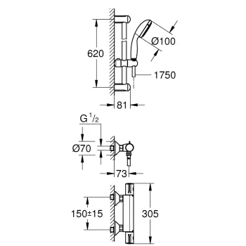 Dušas maisītājs Grohe GROHTHERM 800 ar termostatu un dušas komlektu 34565001 (E)