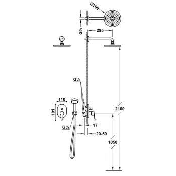 Dušas sistēma BASE-TRES Iebūvējamais  ar dušas galvu, hroms. 21599002