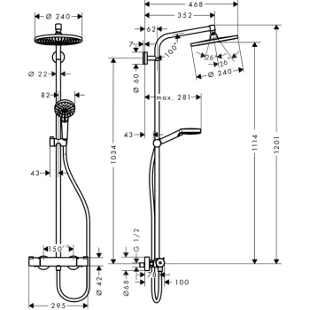 Dušas sistēma Hansgrohe Crometta S 240 1jet/Crometta Vario, ar termostatu  Hromēta