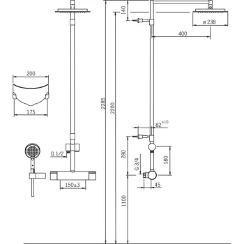 Dušas sistēma ORAS Cubista termostata ar stacionāro dušu 2892