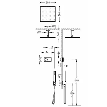 Dušas sistēma TRES Shower Technology Iebūvējamā elektroniskā ar termostatu, 09286564.
