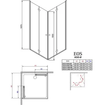 Radaway Dušas stūris taisnstūra Eos KDD-B 100x90