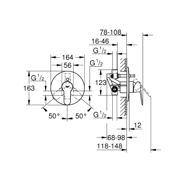 Grohe BauEdge Vannas/dušas iebūvējamais j-krāns 29079000