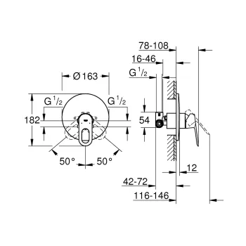 Grohe BauLoop Iebūvējamais dušas jaucējkrāns, 29080000 Grohe BauLoop Iebūvējamais dušas jaucējkrāns, 29080000