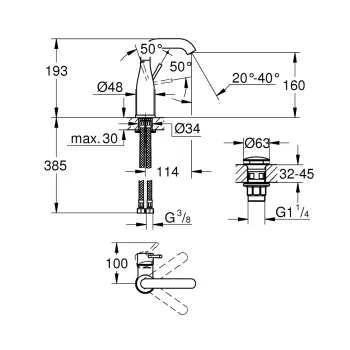 Vannas istabas izlietnes maisītājs Grohe Essence ar pop up vārstu, hromēts 23798001
