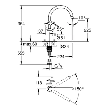 GROHE CONCETTO Virtuves izlietnes jaucējkrāns 32661003 GROHE CONCETTO Virtuves izlietnes jaucējkrāns 32661003