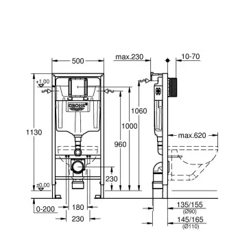 Montāžas rāmis Grohe  podam Rapid SL ar stiprinājumiem, 500x230 mm, h=1130 mm, taustiņam 156x197 mm