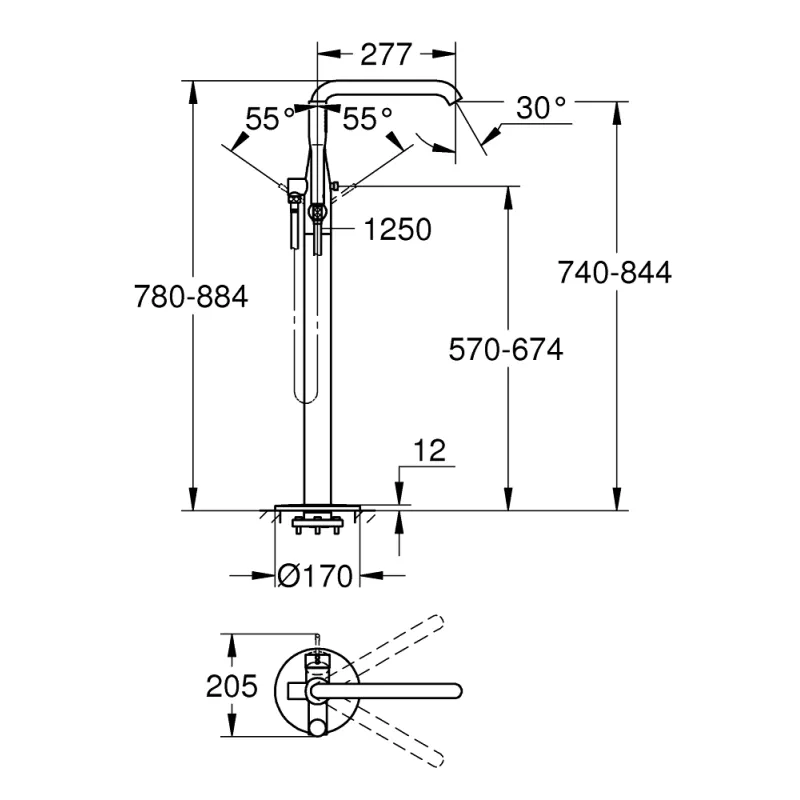 Grohe Essence New Brīvi stāvošs vannas jaucējkrāns, 23491GN1