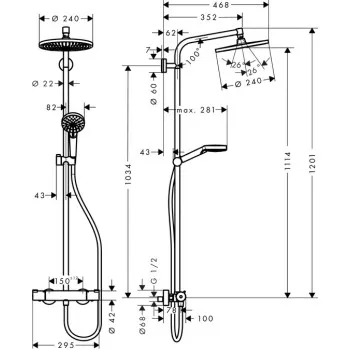 Dušas sistēma Hansgrohe Crometta S 240 1jet/Crometta Vario, ar termostatu  Hromēts