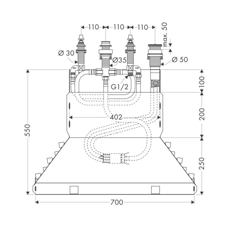Hansgrohe 4-caurumu vannas maisītāja iebūvējamā daļa 13444180