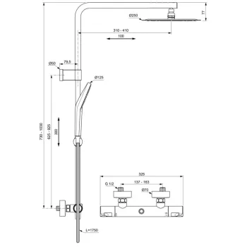 Ideal Standard Ceratherm T50 dušas sistēma, A7704AA Ideal Standard Ceratherm T50 dušas sistēma, A7704AA