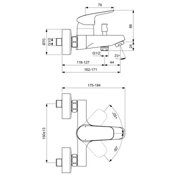 Ideal Standard Ceraflex Vannas/dušas jaucējkrāns, B1721AA Ideal Standard Ceraflex Vannas/dušas jaucējkrāns, B1721AA