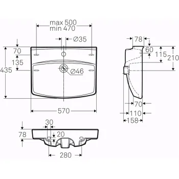 Vannas iztabas izlietne Ifo Spira Square, 570x435 mm, balta IC