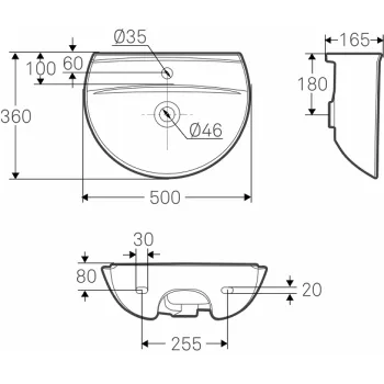 Vannas iztabas izlietne Ifo Cera, 570x440 mm, uz kronšteiniem, balta