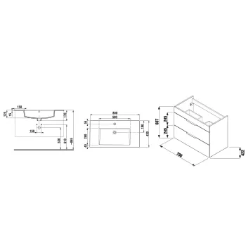 Vannas istabas skapītis ar izlietni Jika  Cube, 800x430 mm, h=607 mm, 2A, balts