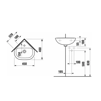 Vannas iztabas izlietne Jika Deep, 450x460 mm, stūra, balta
