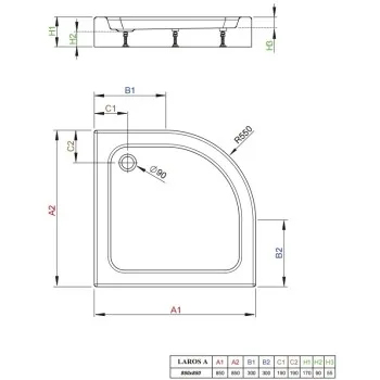 Radaway Dušas paliktnis pusapaļš Laros Compact A 85x85 ,balts