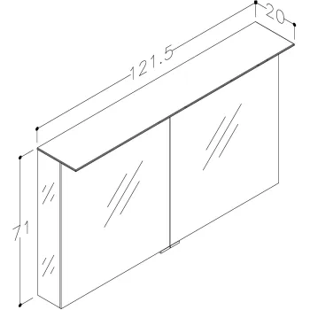 KAME Vetro Vannas istabas spoguļskapītis 121x71 cm,MD3DML/120-70