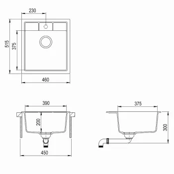 Aquasanita NOVA Virtuves izlietne 460x515 mm SQN100W-222