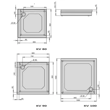 Dušas paliktnis Paa CLASSIC KV100 Akmens masas 100x100cm, ar paneli Balts
