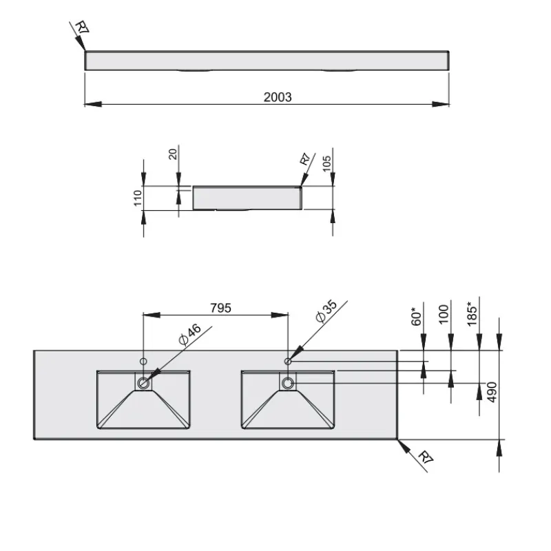 PAA LONG STEP DUO Izlietne 200x49cm