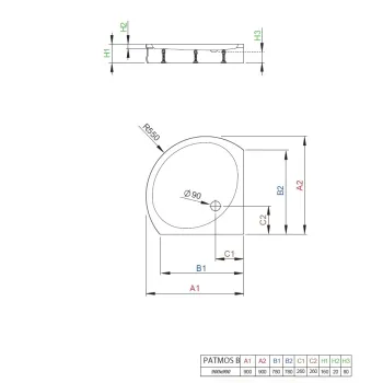 Radaway Dušas paliktnis pusapaļš Patmos B 90x90 ,balts