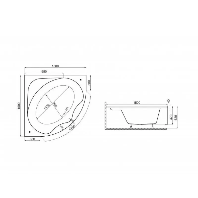 Polimat Stūra vanna STANDARD 2 150x150, 00248