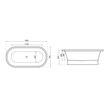 Polimat Brīvi stāvoša vanna AMONA NEW NERO 150x75 cm, 00058